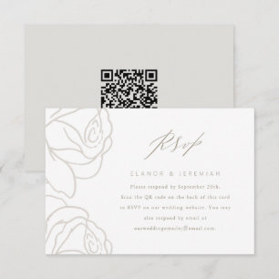 Elegant Grey Floral Wedding RSVP with QR Code Card