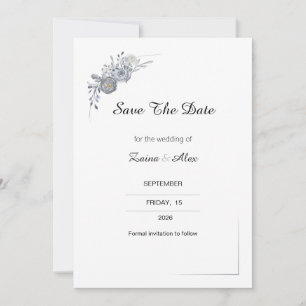 Elegant Grey Floral Wedding Save the Date Card