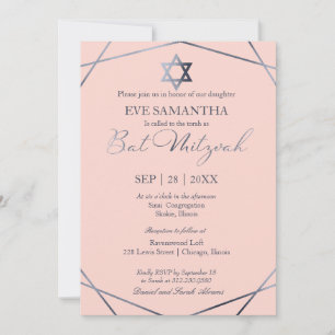 Elegant Grey Foil Geometric Bat Mitzvah Invitation