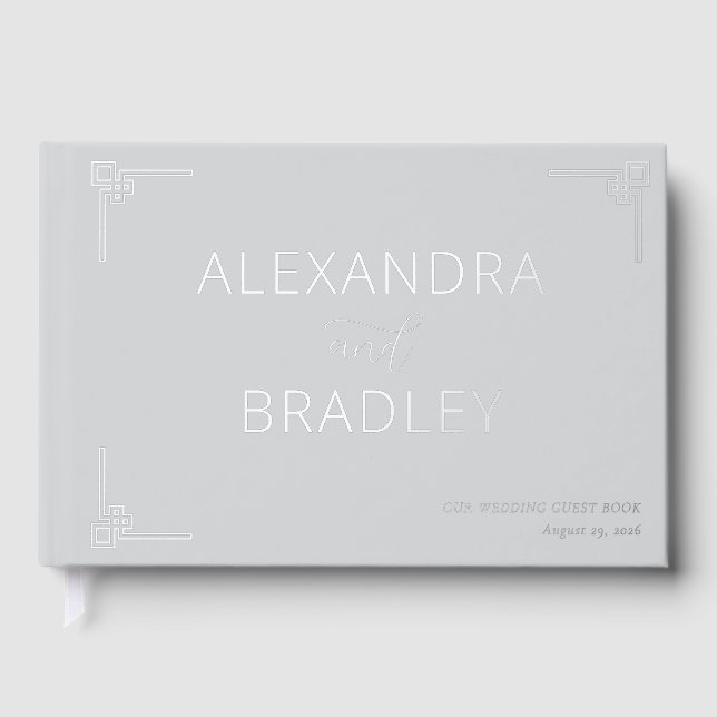 Elegant Grey Geometric Accents Guest Book (Front)
