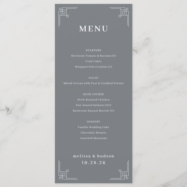 Elegant Grey Geometric Menu (Front)