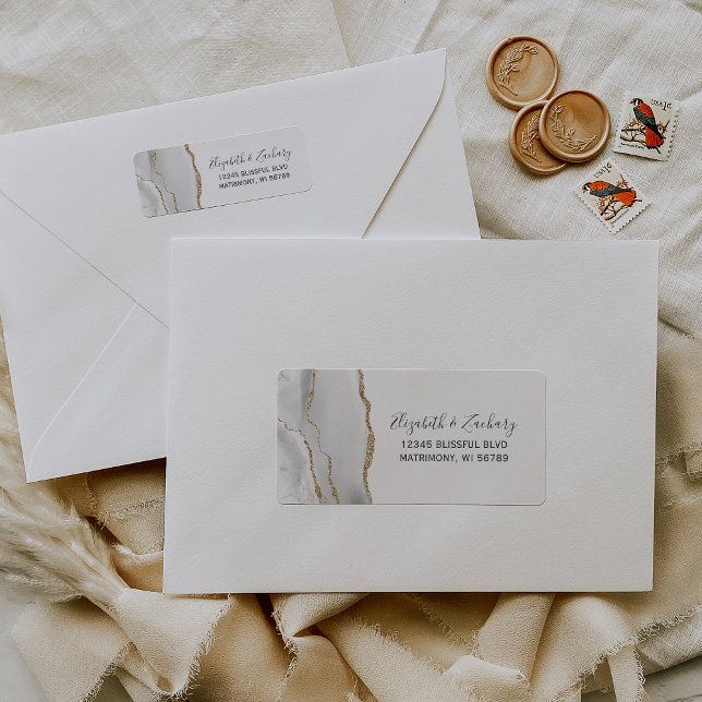 Elegant Grey Gold Agate Wedding Return Address (Creator Uploaded)
