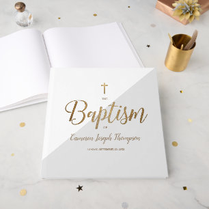 Elegant Grey gold Cross Baby Custom Baptism Guest Book