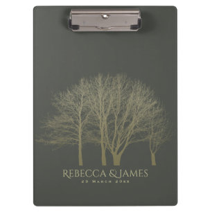 ELEGANT GREY GOLD FALL AUTUMN TREES MONOGRAM CLIPBOARD