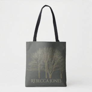 ELEGANT GREY GOLD FALL AUTUMN TREES MONOGRAM TOTE BAG