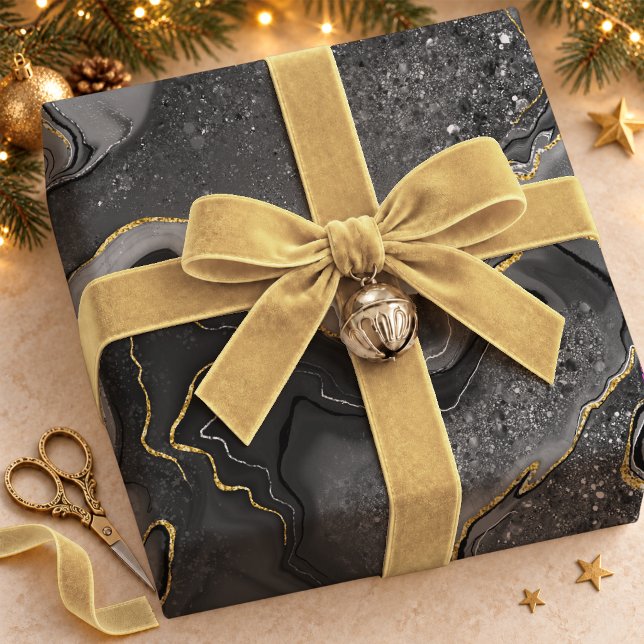 Elegant Grey Gold Fluid Marble Pattern Wrapping Paper (Creator Uploaded)