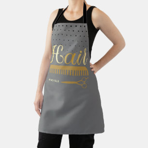 Elegant Grey gold Hairstylist Salon Name Apron