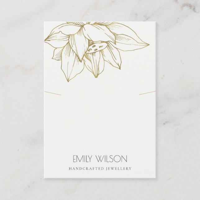 ELEGANT GREY GOLD LOTUS SIMPLE NECKLACE DISPLAY BUSINESS CARD (Front)