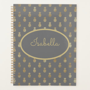 Elegant Grey & Gold Pineapple Personalised  Planner
