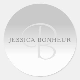 Elegant Grey Gradient Customisable Monogram Classic Round Sticker