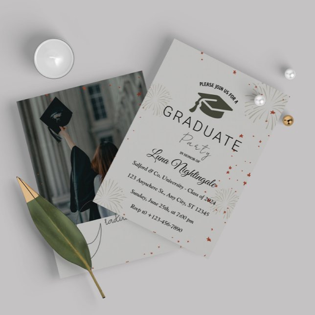 Elegant grey graduation invitation with one photo (Creator Uploaded)