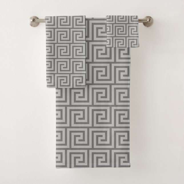 Elegant Grey Greek Pattern Bath Towel Set (Insitu)