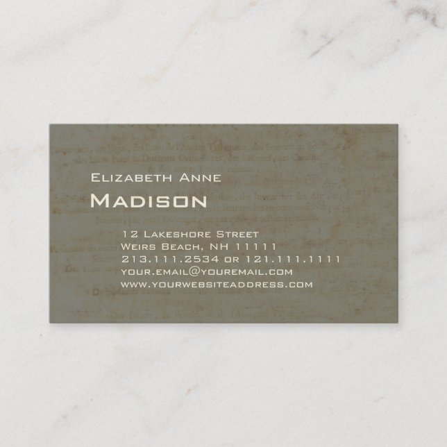 Elegant Grey Green Antique Paper Patina Business Card (Front)