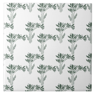Elegant Grey-Green Botanical Pattern  Tile