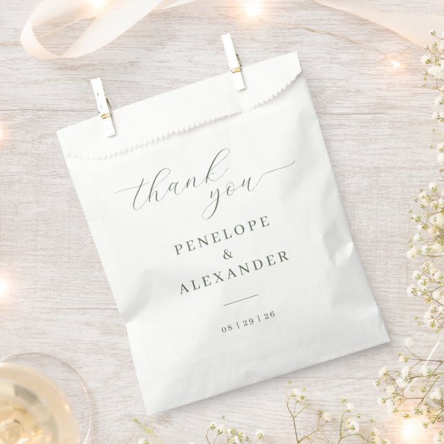 Elegant Grey Green Calligraphy Favour Bags (Clipped)