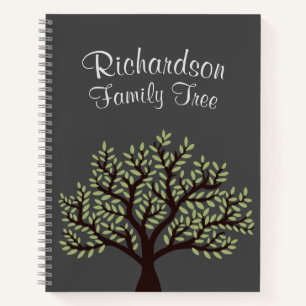 Elegant Grey Green Leaf Genealogy Family Tree Notebook