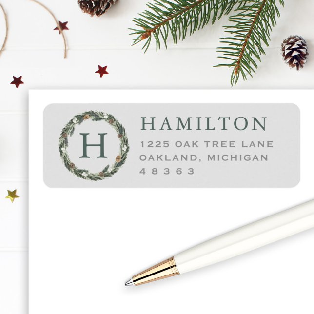 Elegant Grey Green Pine Wreath Monogram (Creator Uploaded)