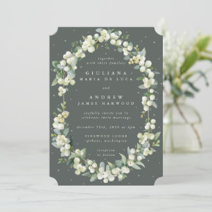 Elegant Grey Green Snowberry+Eucalyptus Wedding Invitation