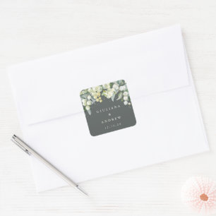 Elegant Grey Green Snowberry+Eucalyptus Wedding Square Sticker