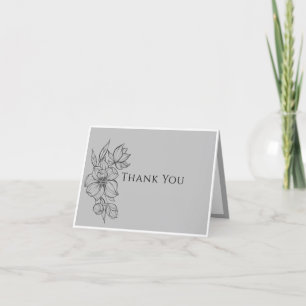 Elegant Grey Hand Drawn Floral Wedding Thank You Card