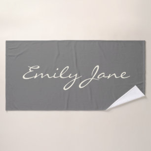 Elegant Grey Handwritten Script Name Custom  Bath Towel
