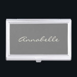 Elegant Grey Handwritten Script Name Custom Chic Business Card Holder<br><div class="desc">This custom business card case features your name in beautiful handwritten script lettering on a stylish charcoal grey background. Great gift idea.</div>