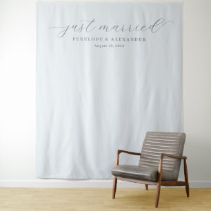 Elegant Grey Just Married Calligraphy Tapestry