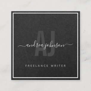 Elegant Grey Kraft Paper Freelance Writer Monogram Square Business Card