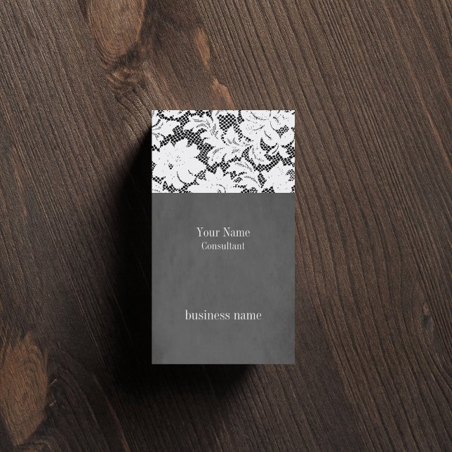 Elegant Grey Lace Consultant Business Card (Creator Uploaded)
