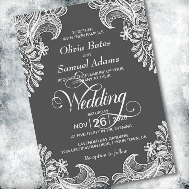 Elegant Grey Lace Wedding Invitation (Creator Uploaded)