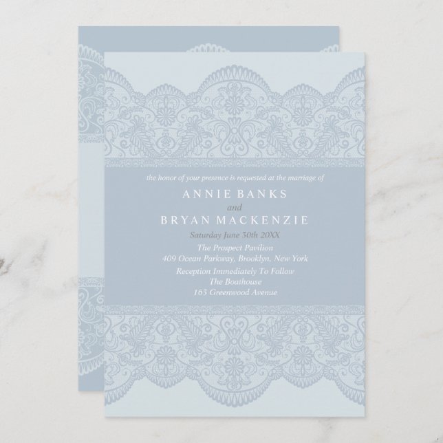 Elegant Grey Lace Wedding Invitations (Front/Back)