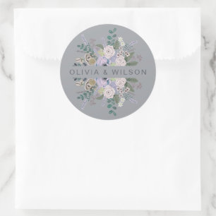 Elegant grey & lavender Botanical Floral Classic Round Sticker