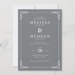 Elegant Grey Leaf Motions Invitation