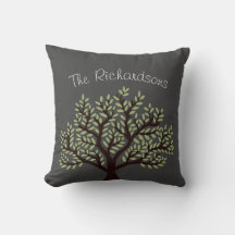 Elegant Grey & Leafy Green Tree Family Name