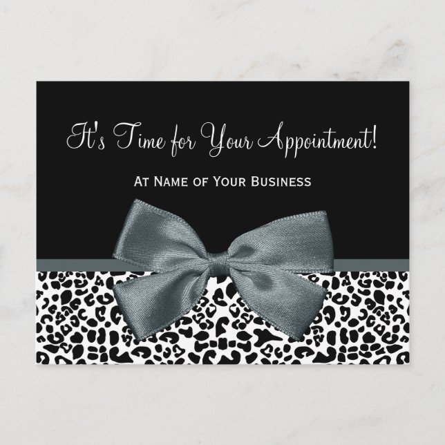 Elegant Grey Leopard Salon Appointment Reminder Postcard (Front)