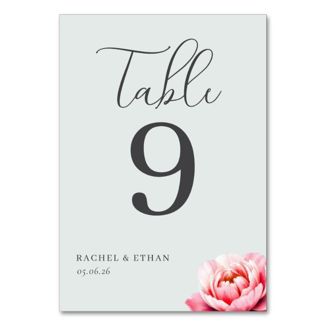 Elegant Grey Lotus Table Number (Front)