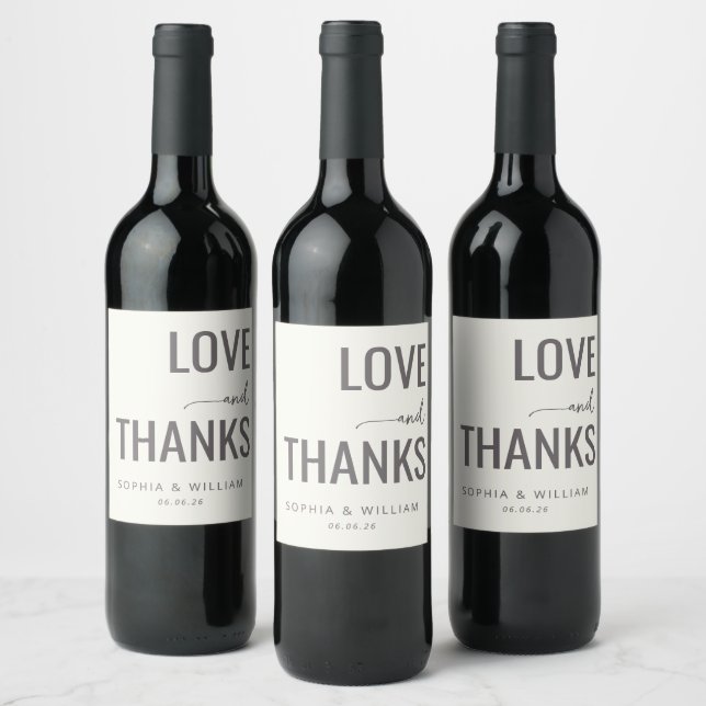 Elegant Grey Love Thanks Wine Label (Bottles)