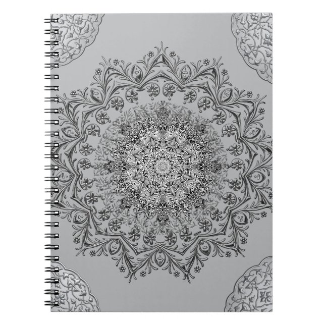 ​Elegant Grey Mandala Boho Spiral Notebook (Front)