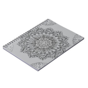 Elegant Grey Mandala Boho Spiral Notebook
