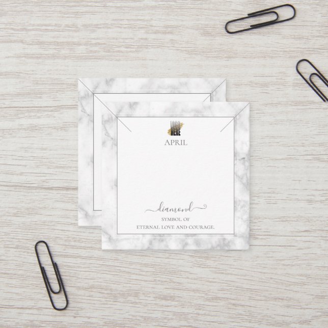 Elegant Grey Marble Birthstone Necklace Display  Square Business Card (Front/Back In Situ)