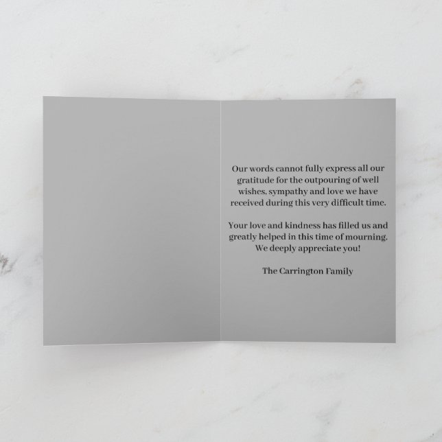 Elegant Grey Marble Male Funeral Memorial Service Thank You Card (Inside)