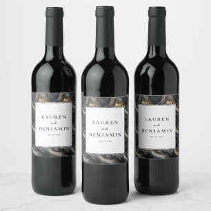 Elegant Grey Marbled Wedding Wine Labels