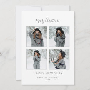 Elegant Grey Minimalist 4 Photo Holiday Card