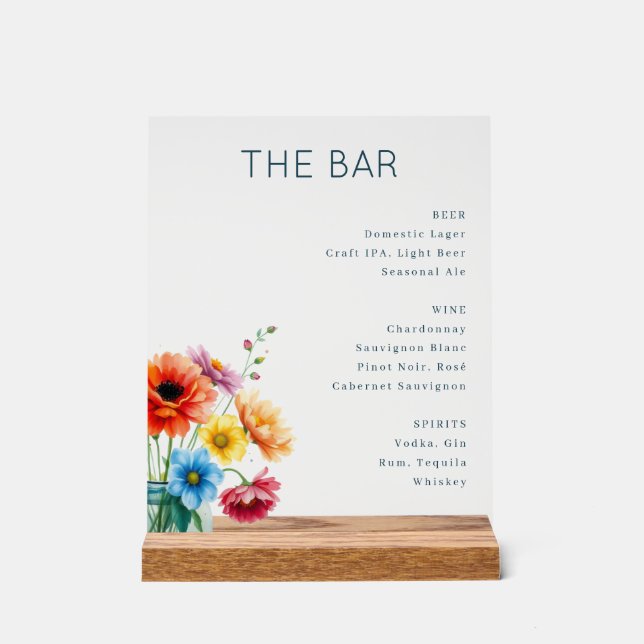 Elegant Grey Minimalist Bar Menu Acrylic Sign (Front)