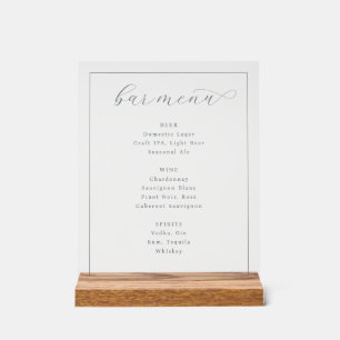 Elegant Grey Minimalist Bar Menu Acrylic Sign