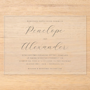 Elegant Grey Minimalist Calligraphy Acrylic Invitations