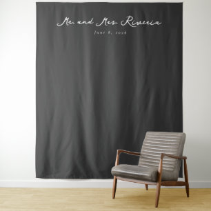 Elegant Grey Minimalist Calligraphy Tapestry