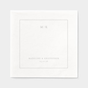 Elegant Grey Minimalist Initials Foil Napkins