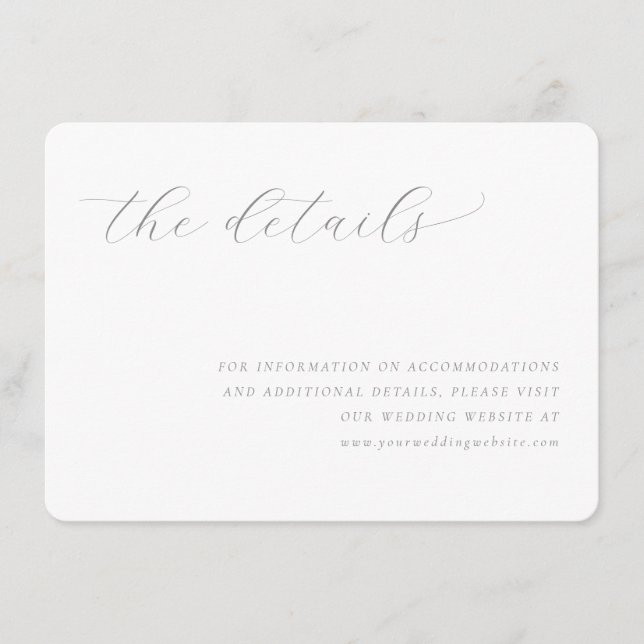 Elegant Grey Minimalist Wedding Details Card (Front)