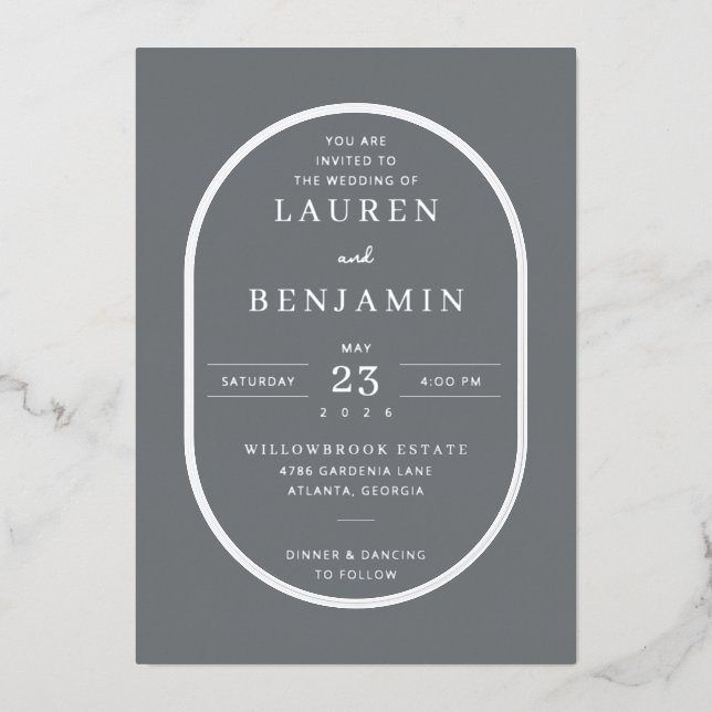 Elegant Grey Minimalist Wedding Invitation (Front)